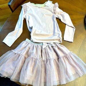 Girls matching set lilac skirt and top, sparkly skirt.
